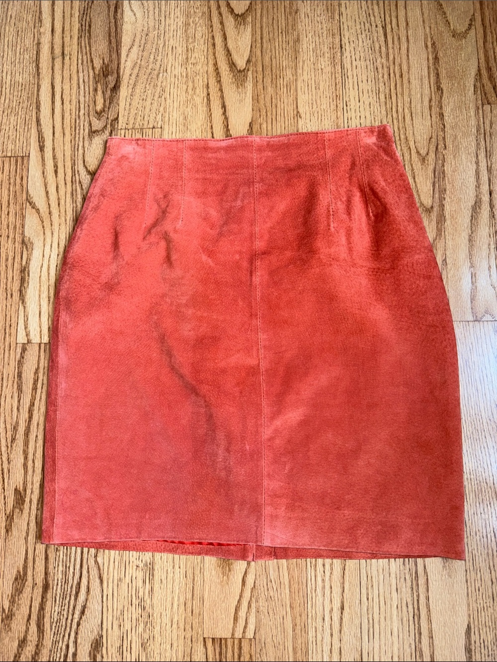 Hugo Buscati Coral/Dark Orange 100% Leather Pencil Skirt